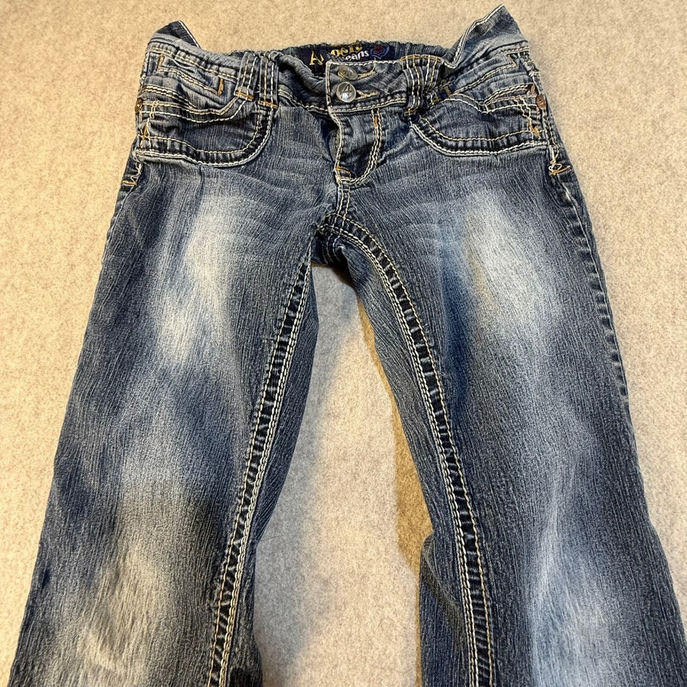 Angels Jeans Womens Size 7 Medium Wash Bootcut Denim Thick Stitch Flap Pocket - Picture 4 of 6